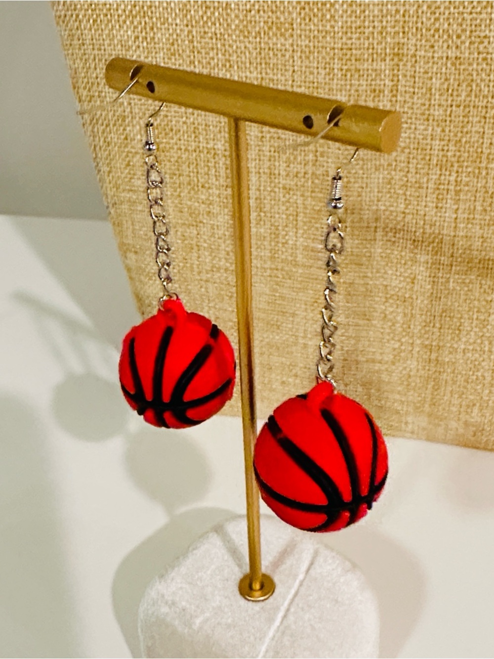 Fashion Jewelry Red and Black Basketball Drop Earrings